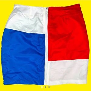 FASHION NOVA RED BLUE WHITE ZIP UP MINI SKIRT